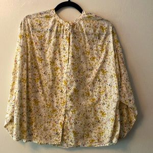 Re-imagined by J. Crew white blouse w/ gold, indigo, pink 100% cotton like new M